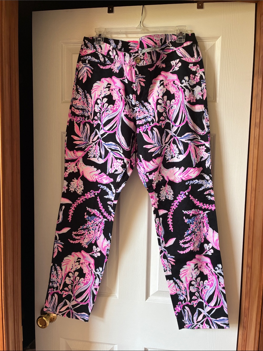 Lilly Pulitzer Black Pants with Pink Floral Print